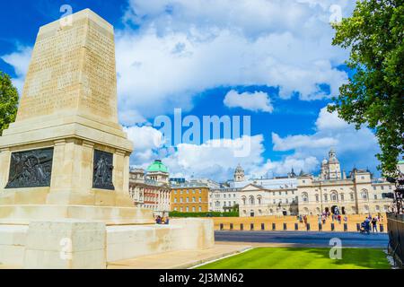 Guards Memorial war monument and Horse Guards Parade seen from St James`s Park. London City of Westminster UK,Picture taken on August 2021 Stock Photo